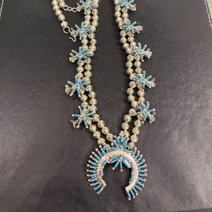 Native American Zuni handmade sterling silver sleeping beauty turquoise